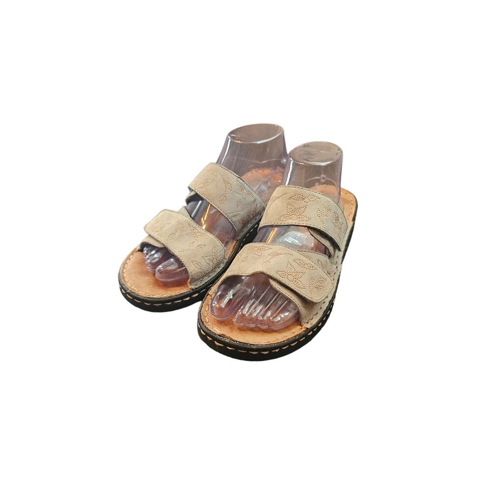 MINNETONKA Women's Size 9 SANDALS Shoes Floral light green Adjustable Hook &Loop